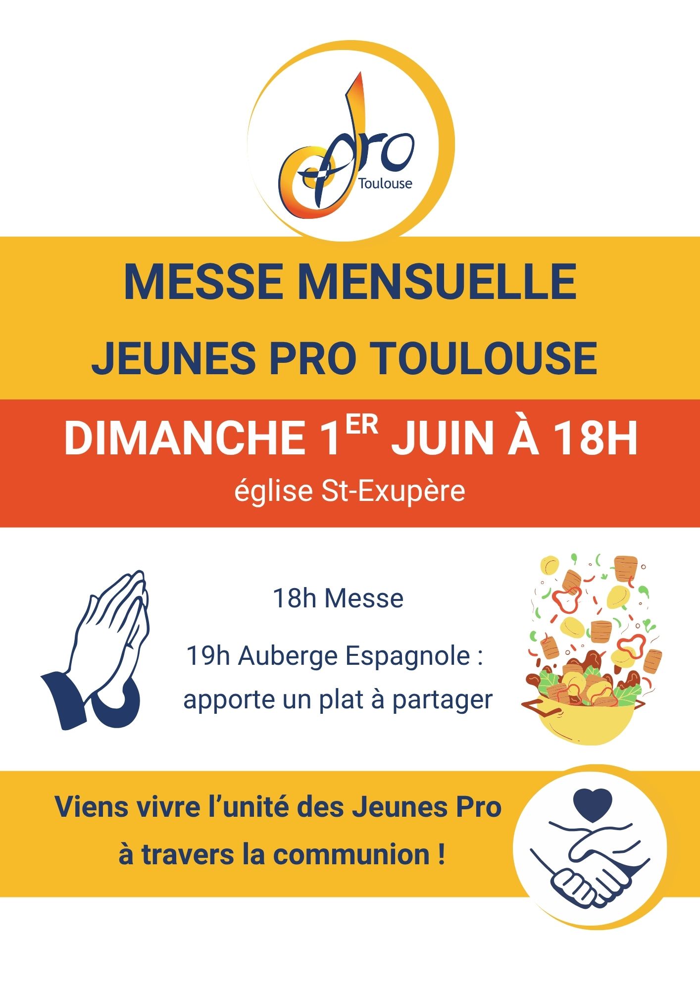 dimanche 1er juin messe mensuelle jeunes pro à 18h à St Exupère